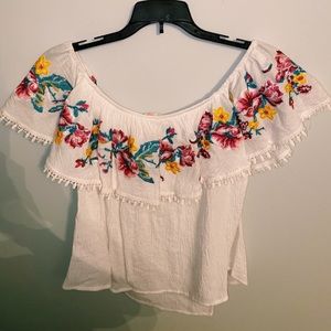 Of-the-shoulder embroidered blouse